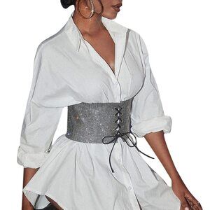 1168 Women Rhinestone Waistband Bling Crystal Wide Waist Belt Sash Bandage